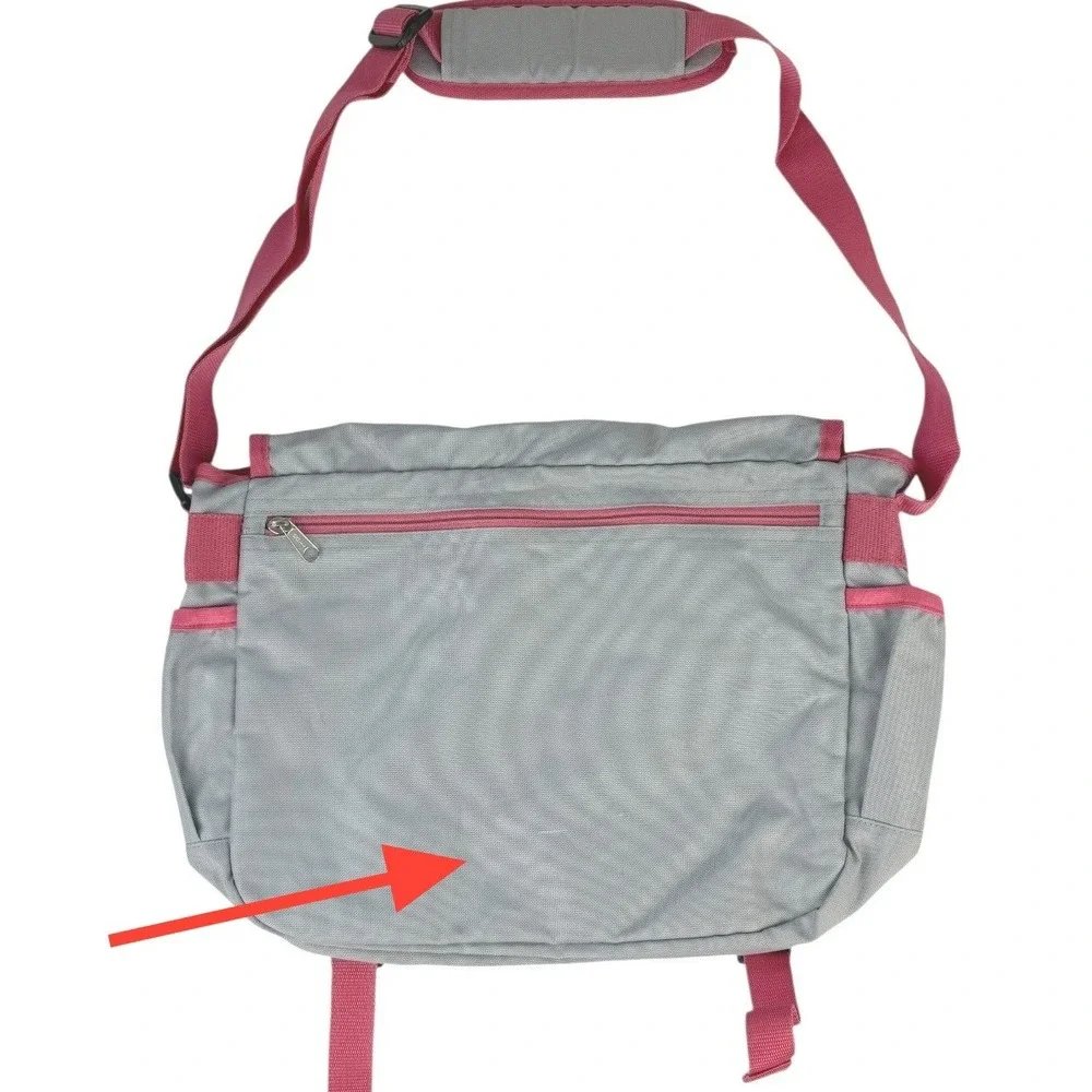 Hanna‎ Andersson Kids Owl Messenger Backpack Book Bag Gray Pink Adj Strap School